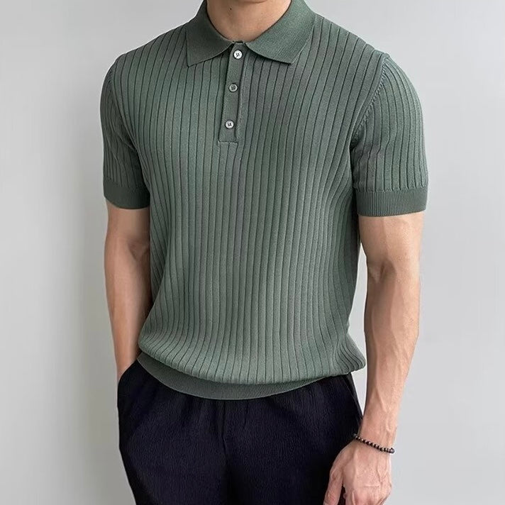 Ribbed Knit Polo Shirt
