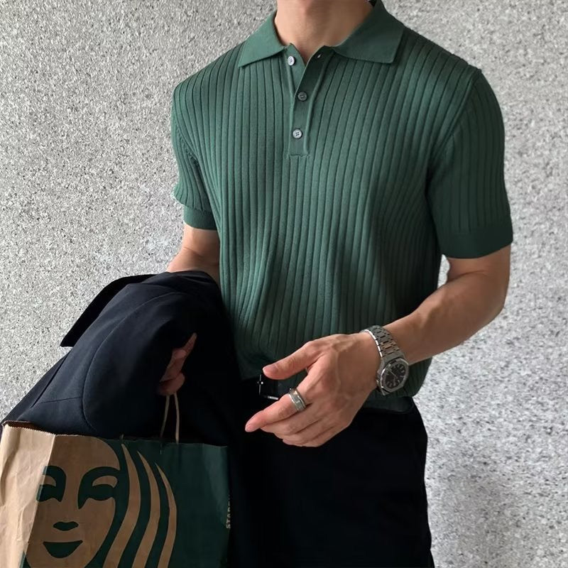 Ribbed Knit Polo Shirt