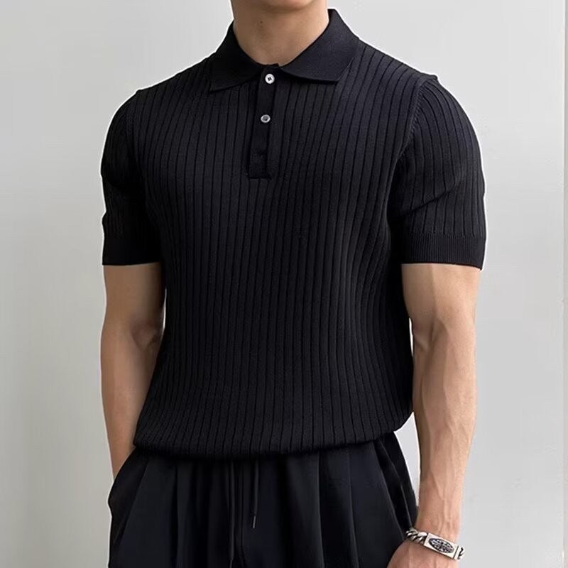 Ribbed Knit Polo Shirt