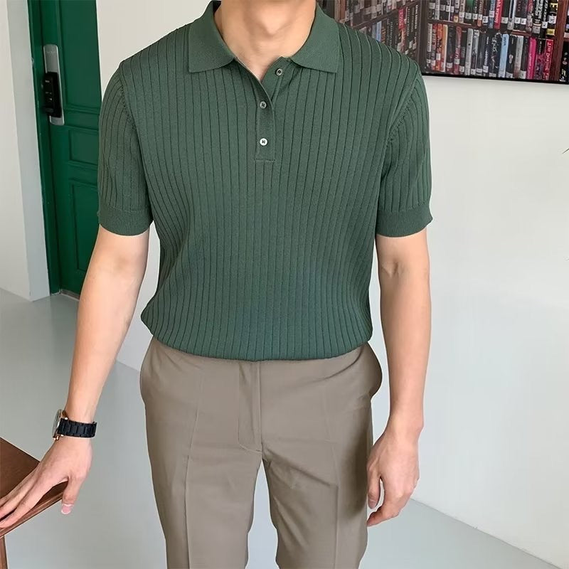 Ribbed Knit Polo Shirt