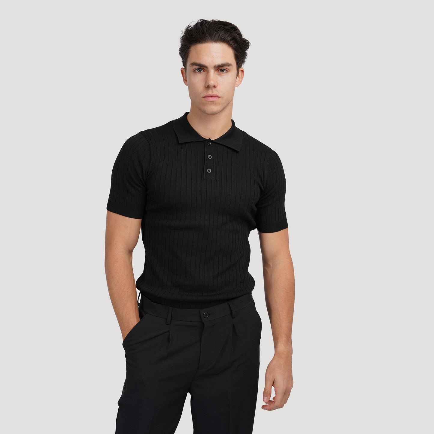 Ribbed Knit Polo Shirt