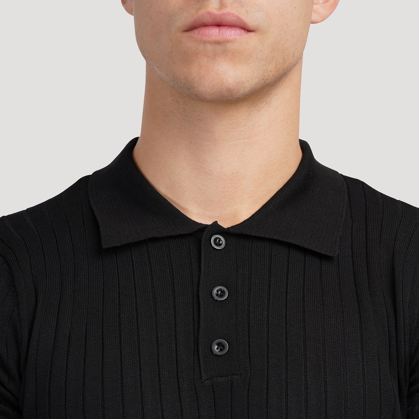 Ribbed Knit Polo Shirt
