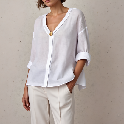 V-Neck Cotton-Linen Top