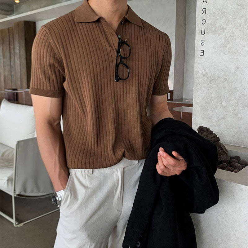 Ribbed Knit Polo Shirt