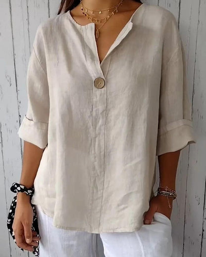 V-Neck Cotton-Linen Top
