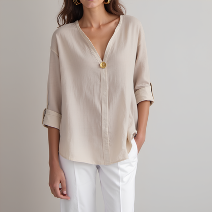 V-Neck Cotton-Linen Top