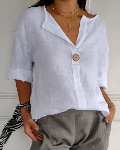 V-Neck Cotton-Linen Top