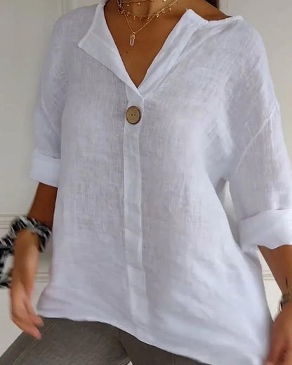 V-Neck Cotton-Linen Top