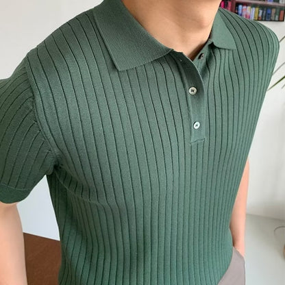 Ribbed Knit Polo Shirt