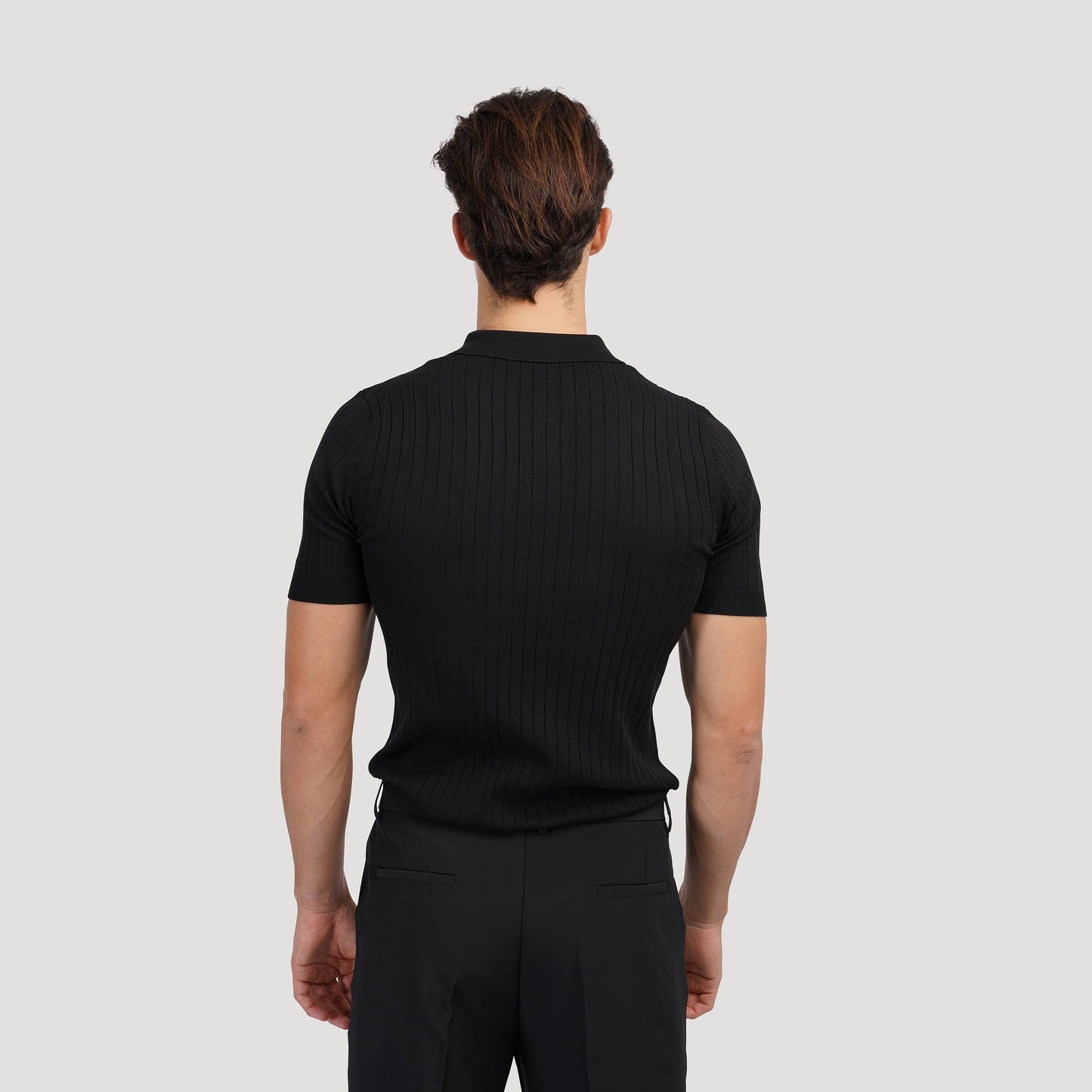 Ribbed Knit Polo Shirt