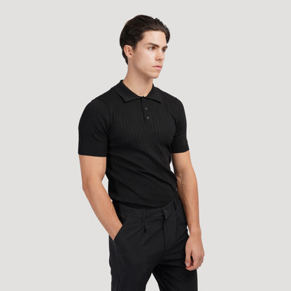 Ribbed Knit Polo Shirt